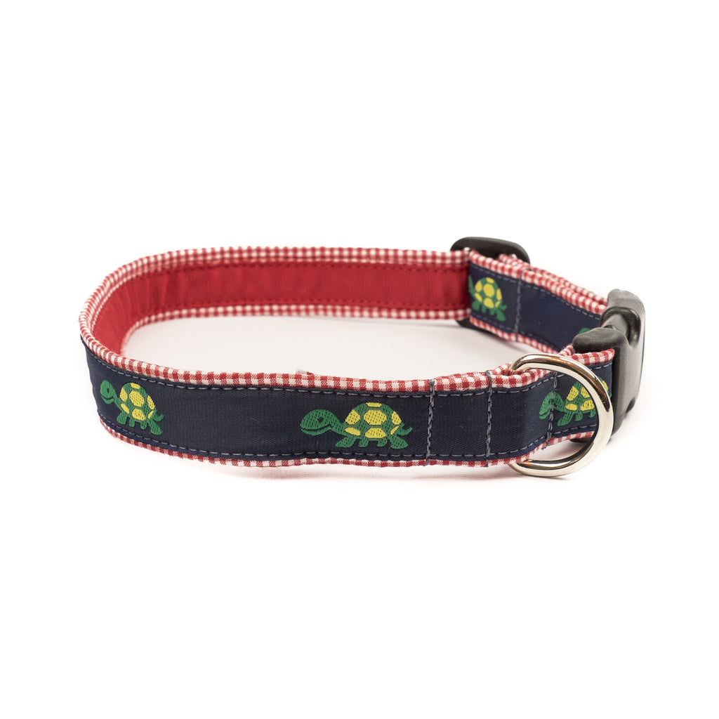 Turtle Dog Collar - Red Gingham